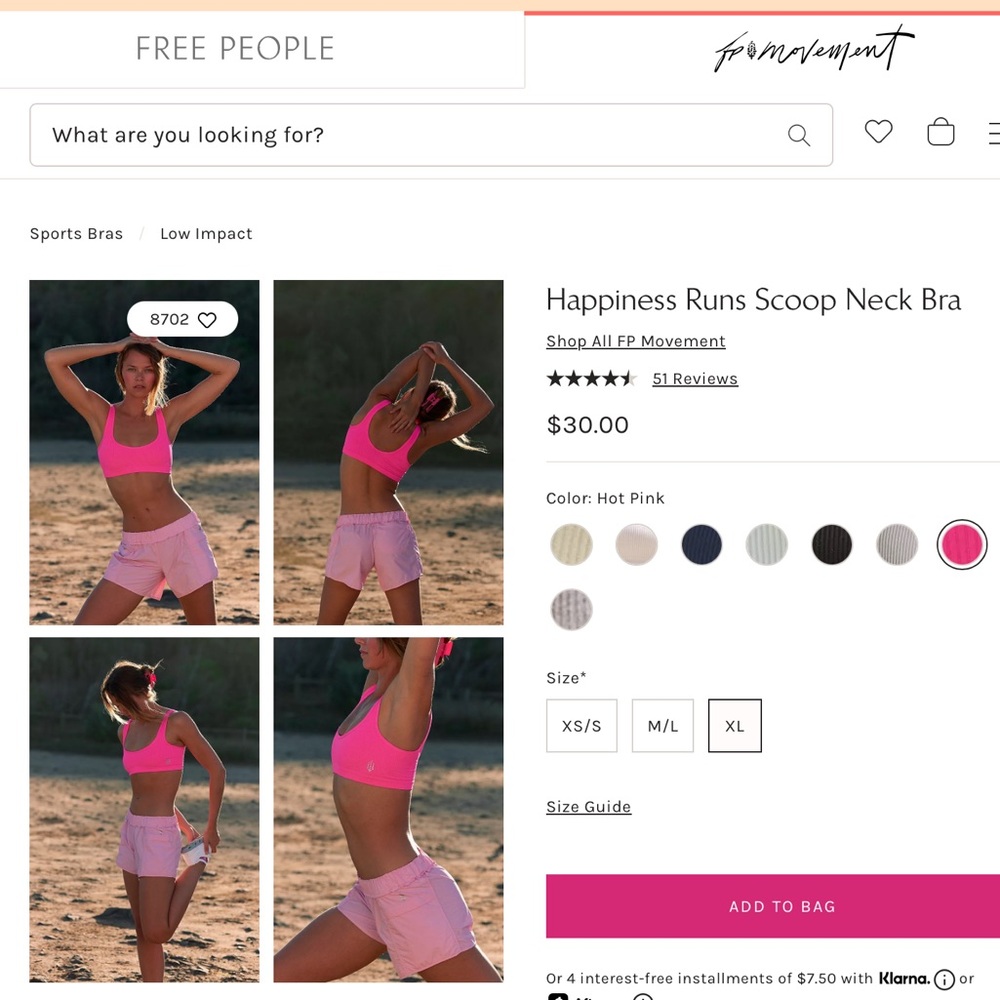NWOT Free People Happiness Runs Scoop Neck Bra - Hot Pink